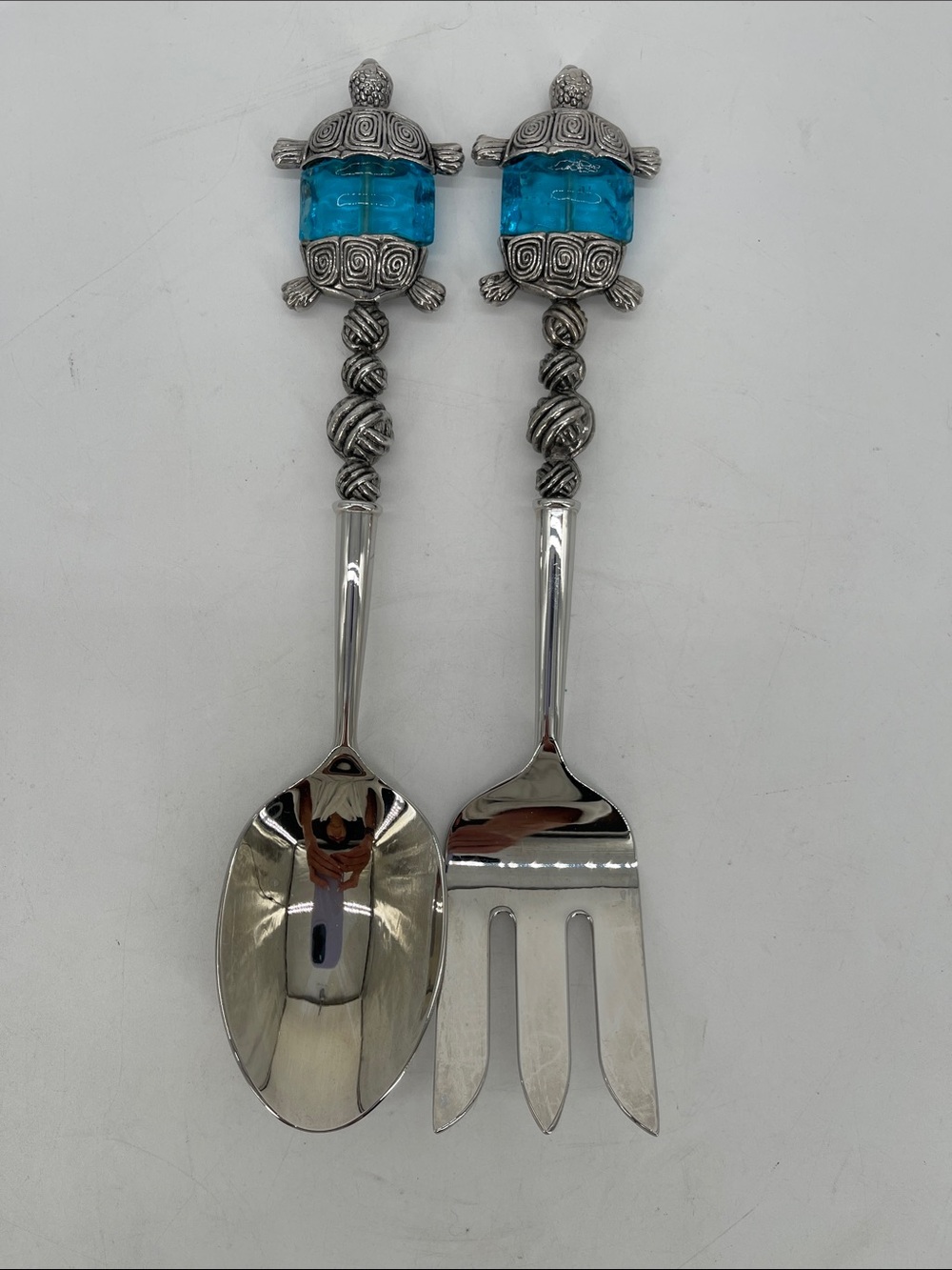Sealife Turtle Salad Servers Glass/Metal